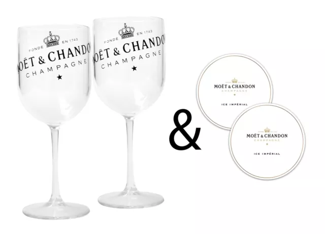 Moet & Chandon Clear Ice Imperial Acrylic Champagne Glasses with Coasters [x2]