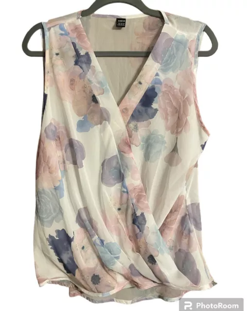 SHEIN Floral Pastel Sleeveless Blouse Tank Top Shirt Draped Size XL Extra Large