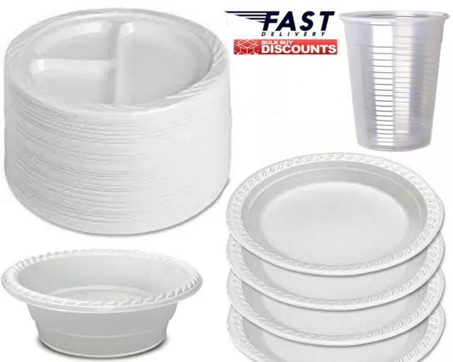 Strong Disposable Plastic Plates Bowls White Round Plate For Party Catering