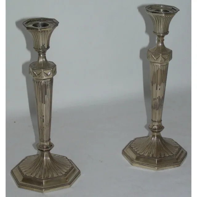 Vintage 20th Original English Pair of Regency style Silver Plated Candlesticks