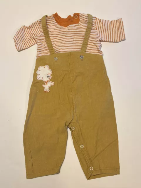 Vintage 12m 18m 2 Piece Set Poodle Stripes Overalls