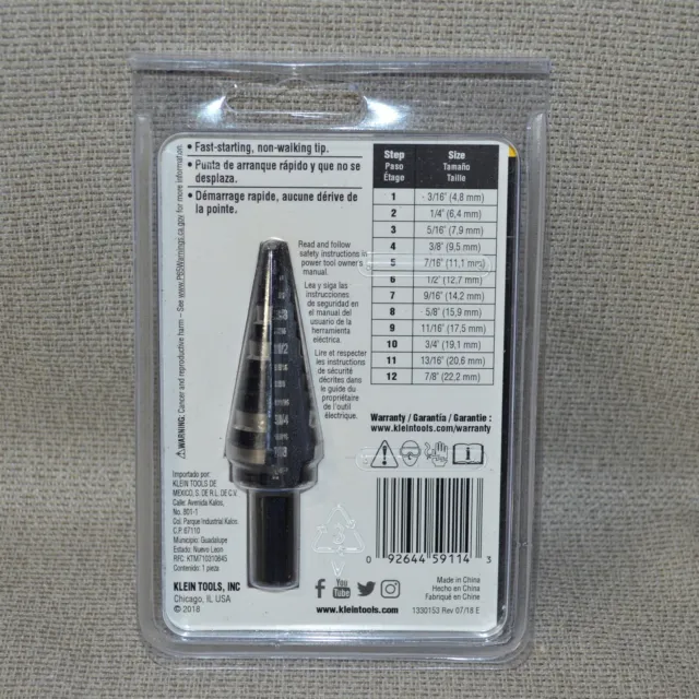 Klein Tools KTSB14 ~ 0.875 in. High Speed Steel Double Flute Step Drill Bit 2