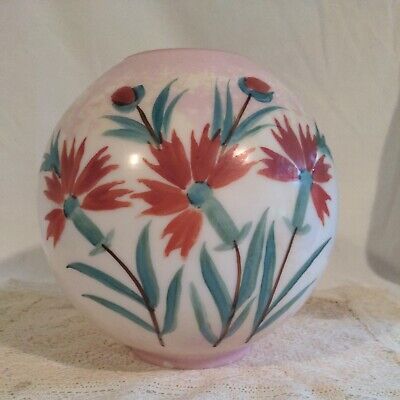 Antique Hand Painted Floral Ball Oil Lamp Shade Beautiful