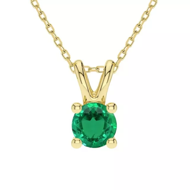 2CT ROUND CUT Lab-Created Emerald Solitaire Pendant 14k Yellow Gold ...