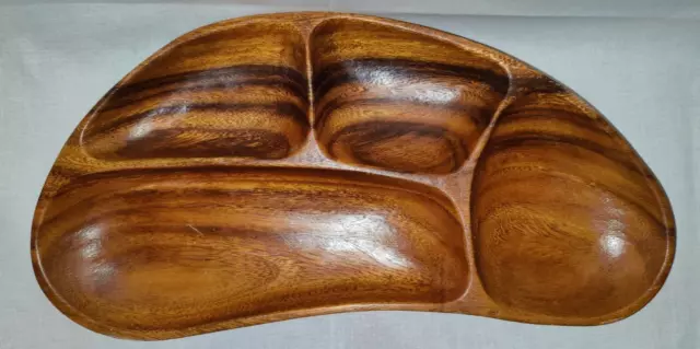 Monkey Pod Vintage Leilani Wood Carved Serving Dish 4 compartments 15"x8"