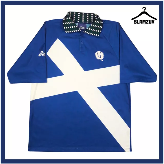 Scotland Cricket Shirt Asics Large Scottish Saltires Jersey Polo Top 1999 B78