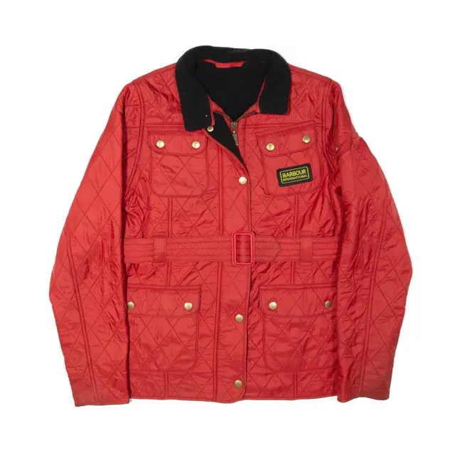 BARBOUR INTERNATIONAL Belted Fleece Lined Red Quilted Jacket Girls 2XL