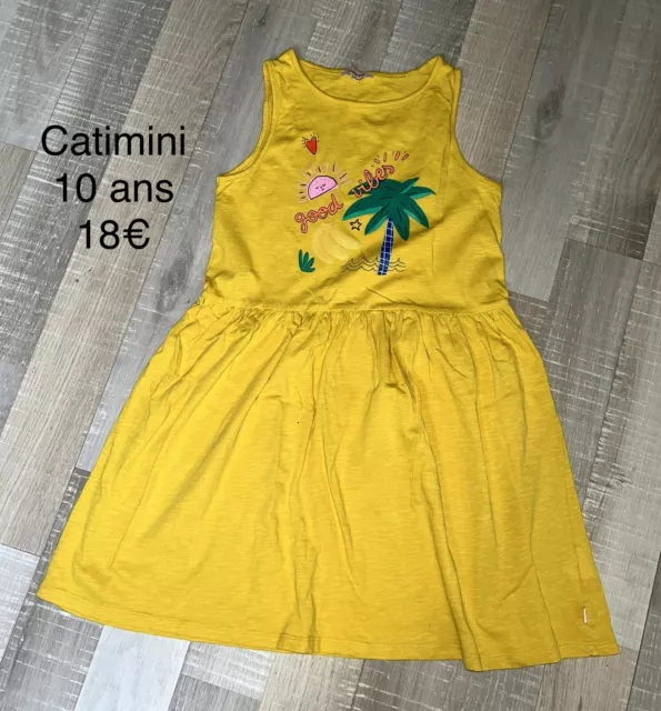 Catimini 10 Ans Fille : Robe Jaune Motif Tropical Ete TBE