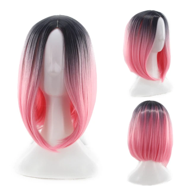 Parrucca da donna bob sfumata colore cosplay parrucca capelli sintetici parrucche corte dritte