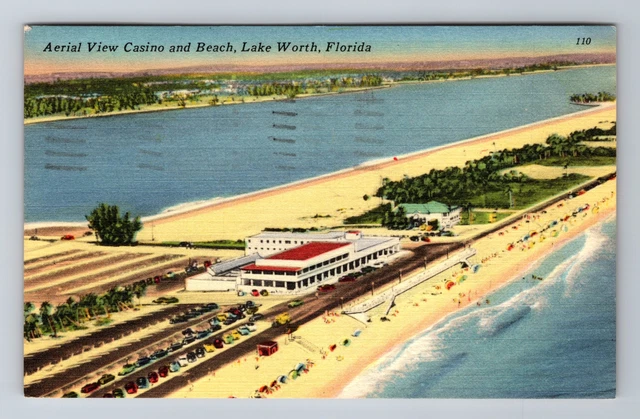 Lake Worth FL-Florida, Aerial View Casino and Beach, c1958 Vintage Postcard