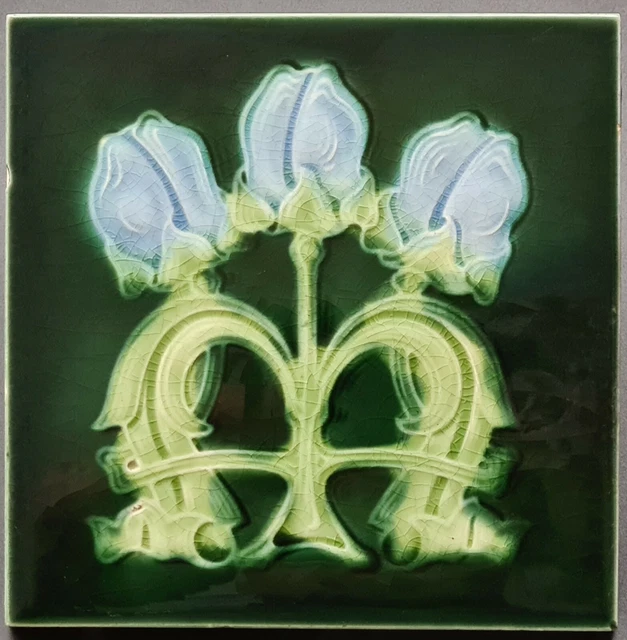 Art Nouveau Fireplace Green Majolica Tile Floral Design T & R Boote 1907