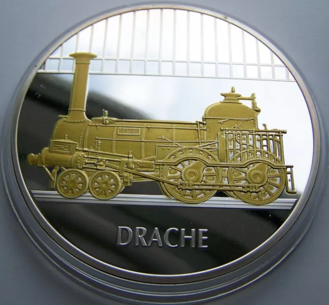 Lokomotive / Zug / Eisenbahn - Drache - 70 Mm - Medaille - Silber Auflage - Pp