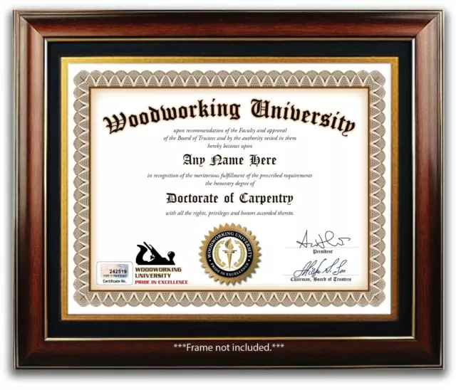 Carpentry Woodworking PERSONALIZED CERTIFICATE Diploma Wood Carpenter Tools GIFT