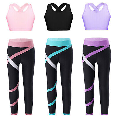 Girls 2 Pcs Sport Gym Dance Outfits Tanks Crop Top with Leggings Tracksuit Set