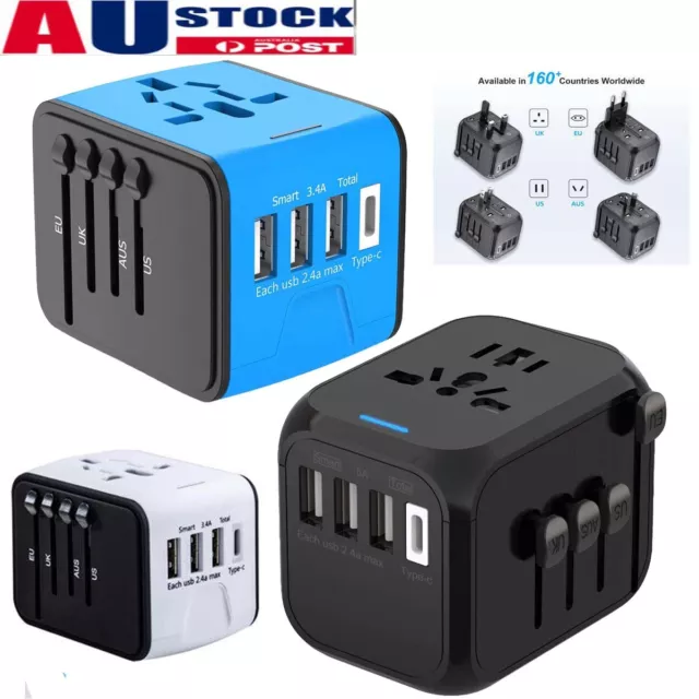 International Travel Plug 4 USB Power Adapter Type C Worldwide 5A 3.4A Universal