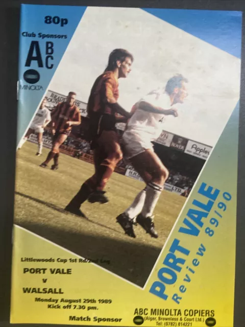 Port Vale v Walsall(League Cup 1st round 2nd leg 89/90) 29/8/89