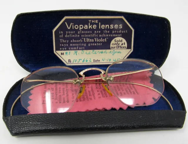12k Gold Wire Rim Glasses Viopake Lenses Vintage 1945 Spectacles Wearable 150's