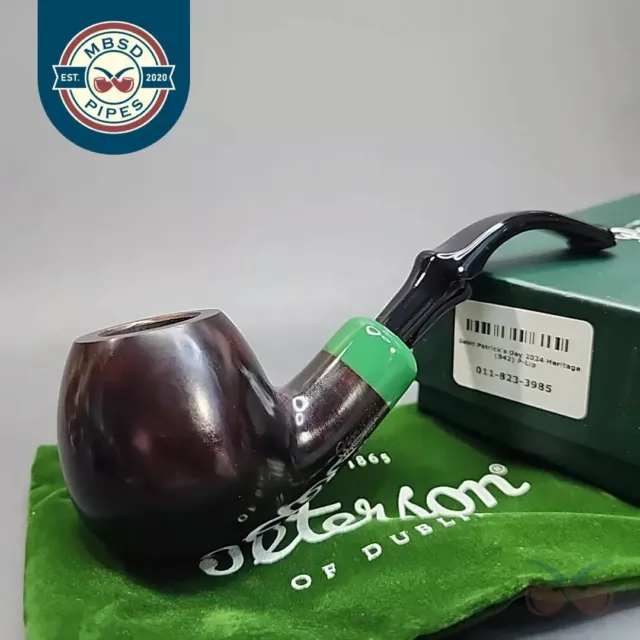 PETERSON 2024 SAINT Patrick's Day B42, Heritage Bent Apple Briar Pipe