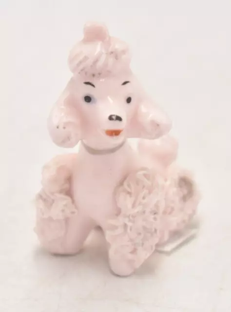 Vintage Spaghetti Poodle Dog Figurine Statue Ornament Pink Decorative