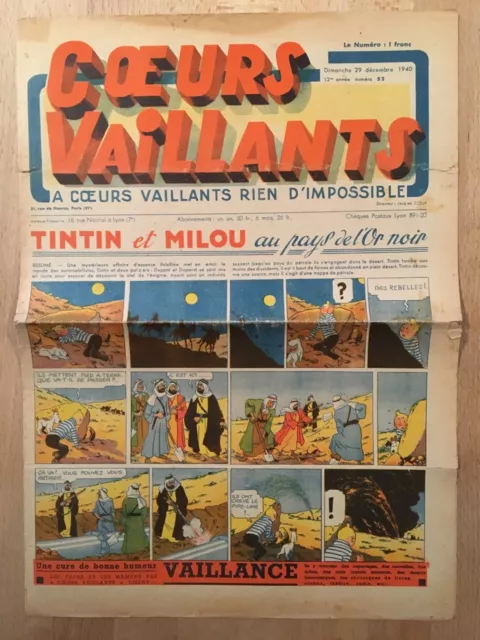 HERGE - TINTIN - COEURS VAILLANTS numéro 52 ( 29 décembre 1940)