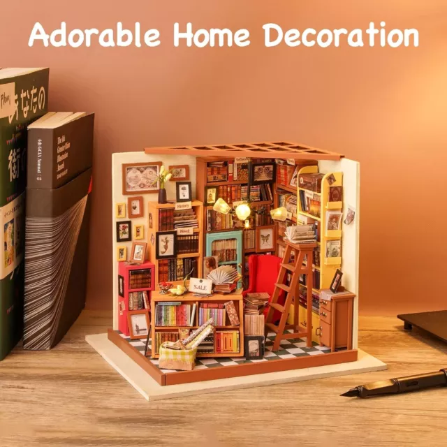 Robotime Mini Wood Dollhouse 1:24 DIY Miniature Dollhouse w/ LED Light Xmas Gift