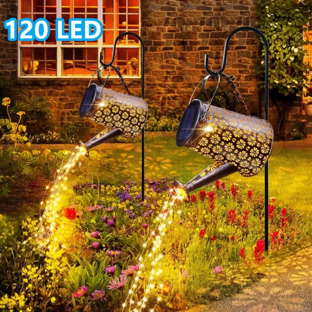 120 LED Solar Leuchte Gießkanne Wasserfall Garten Außenlampe Lichterkette 1200ma