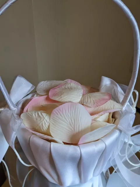 Faux White And Pink Rose Petals Flower Girl Basket Or Valentines Day Romance 3