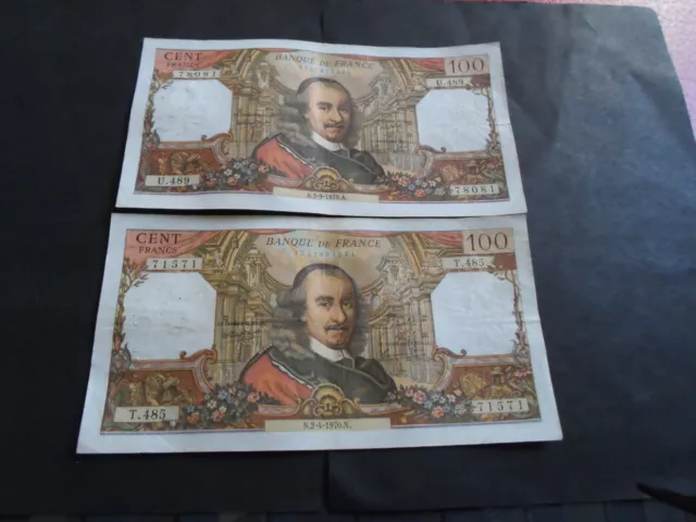 France: lot de 2 billets 100 francs corneille 1970