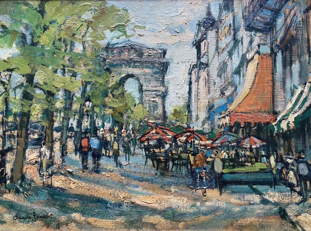 Tableau expressionniste  Paris Les Champs Elysées Peinture signée Claude Jousset