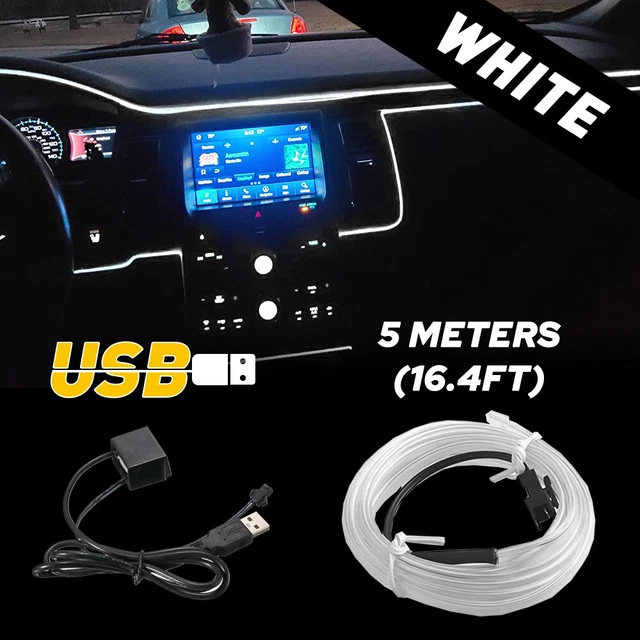 500CM LED Decor Interior Car Atmosphere Wire USB EL Strip Lights Lamp Bulb White