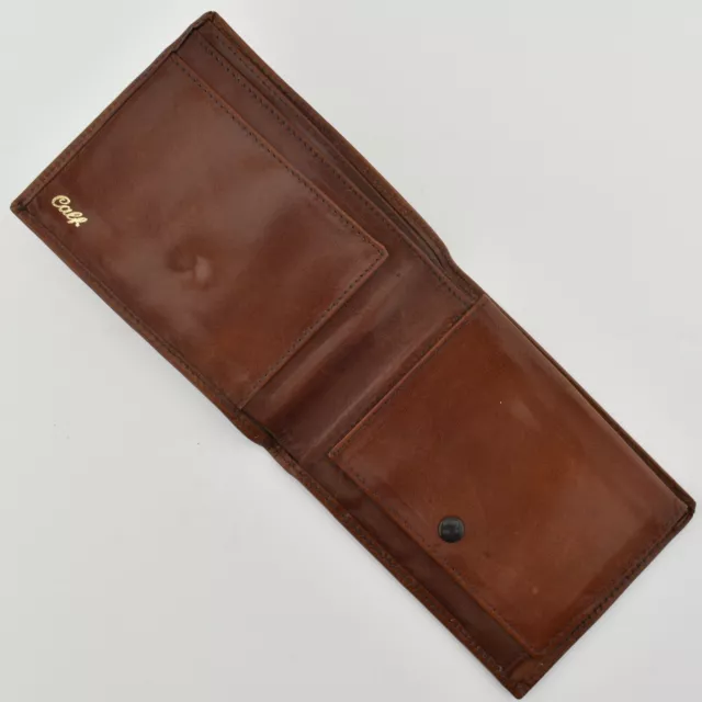 Vintage Quality Italian Brown Calf Leather Mens Bifold Wallet Italy