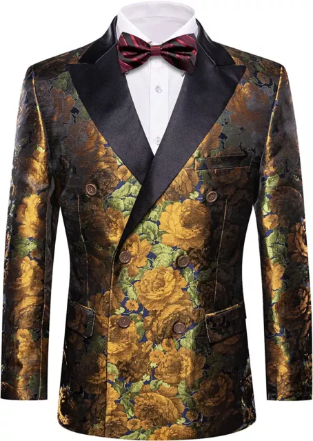 Mens Tailored Blazer Suit Floral Paisley Jacket Classic Peak Lapel Sequins Tuxed