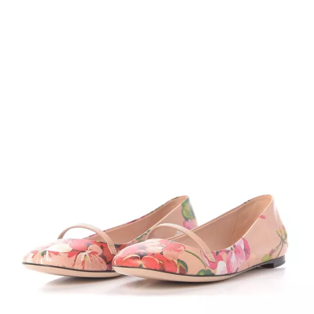 GUCCI Calfskin Blooms Print Ballet Flats 36 Pink Apricot Multicolor