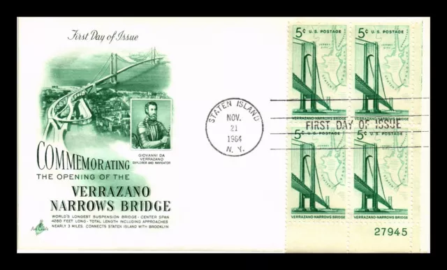 Dr Jim Stamps Us Cover Verrazano Narrows Bridge Fdc Plate Block Artcraft