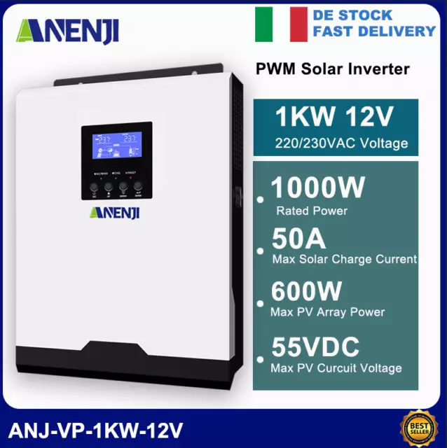 Inverter solare 1000W 12V Off Grid 220V 12V 50HZ/60HZ Pura Sine Wave PWM 50A