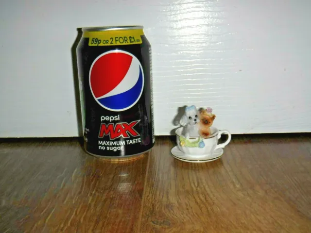 Adorable Napcoware Bone China Miniature Cup & Saucer With Cat & Dog ~ Japan