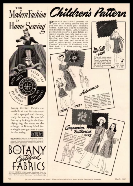 1942 McCall Advance Companion Butterick Women's Dress Patterns Vintage Print Ad
