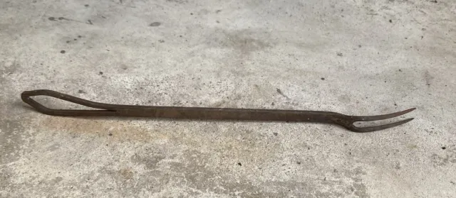 Antique Forged Wrought Iron Primitive Butcher Flesh Fork Pronged Blacksmith