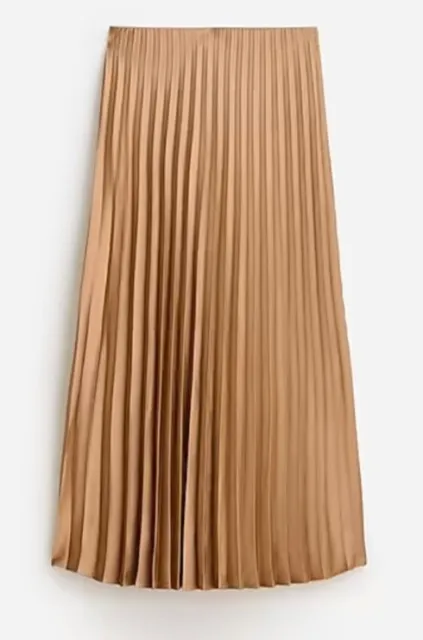 J. Crew Pleated Pull On Satin Midi Skirt, Camel Tan, Size Small NWT