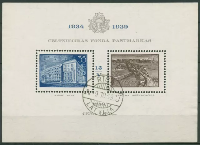 Lettland 1939 Baufonds Bauwerke Block 2 gestempelt (C63082)