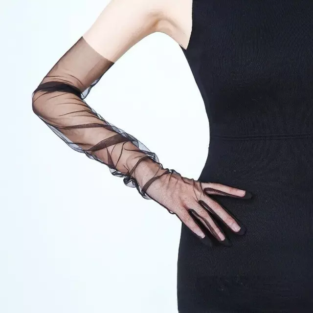 70cm Lady Long Gloves Mesh Evening Party Sheer Wedding Retro Opera Black Fashion