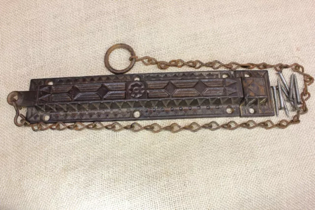 Old Door Slide Bolt Double French Door Catch 10 1/4” Spring Latch Victorian
