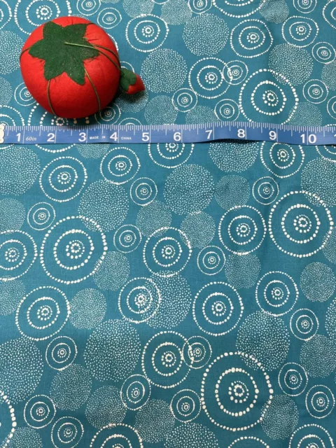Turquoise Blue White Dots Starburst Print Cotton Fabric - FQ Or Continuous Cut