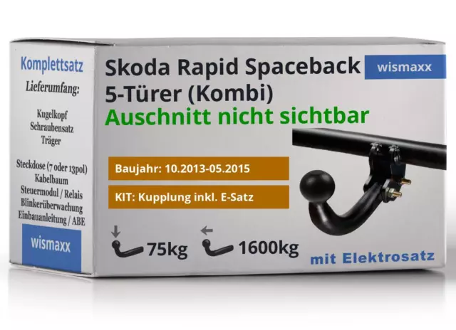 ANHÄNGERKUPPLUNG für Skoda Rapid Spaceback 13-15 starr HOOK +7pol E-Satz Erich J