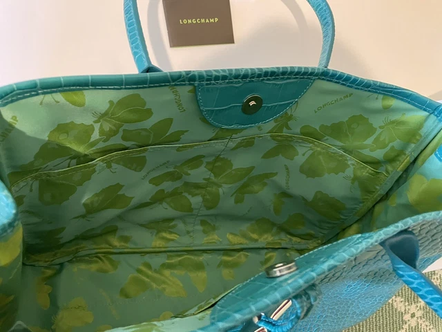 NWT Authentic Longchamp Roseau Croc Embossed Leather Tote Bag Turquoise 8