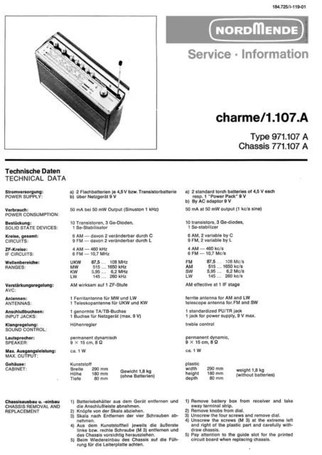 Service Manual-Anleitung für Nordmende Charme 1.107 A