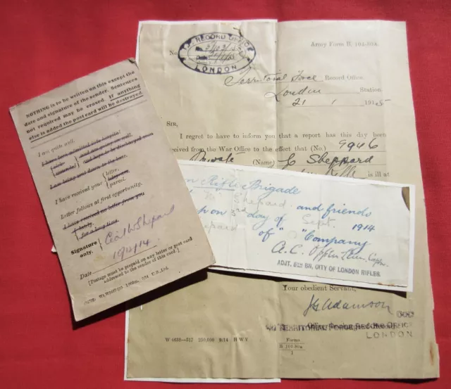 WW1 City of London Rifle Brigade - 5th Battalion - Administration Documents