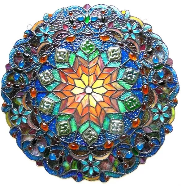 Tiffany Style Stained Glass Rainbow Blossom Window Panel Hanging
