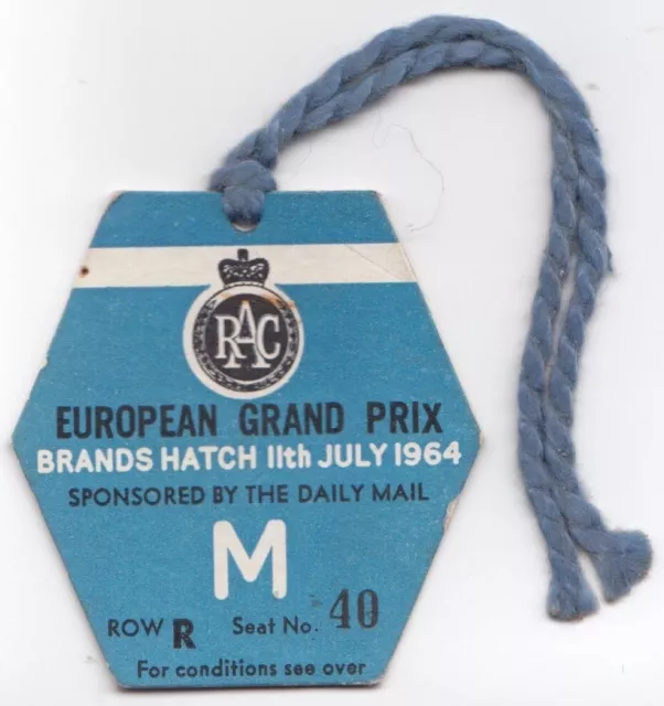 1964 British Gp Brands Hatch F1 Original Press Pass Entry Ticket Jim Clark Lotus