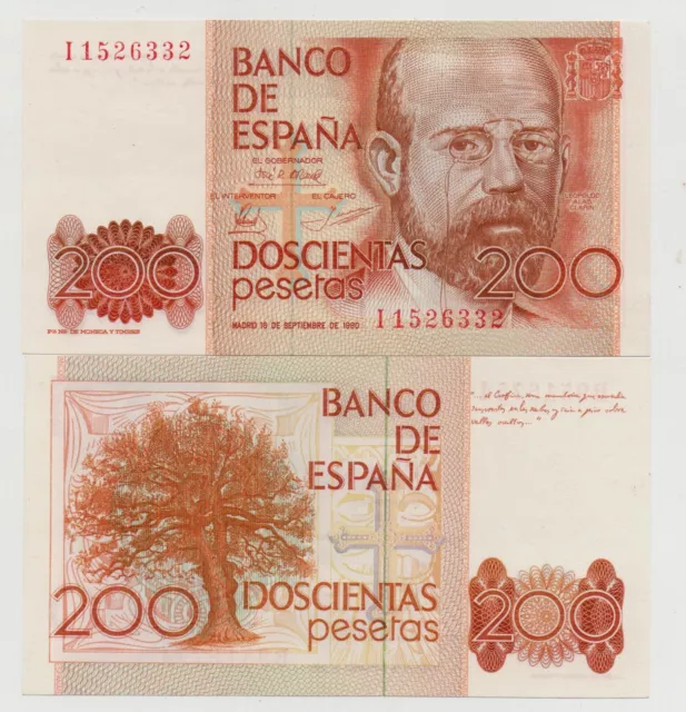Spain 200 Pesetas 1980 Pick 156 Unc